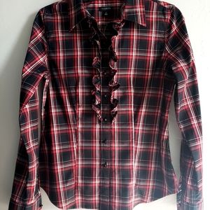 Ruffled holiday button down